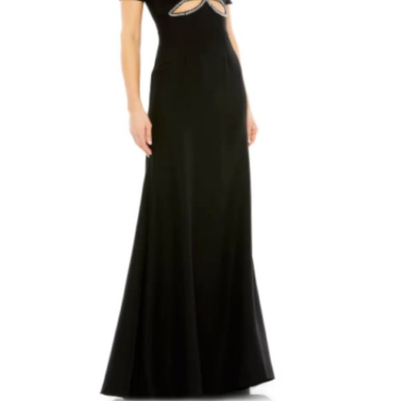 MAC DUGGAL CUTOUT EMBELLISHED SHORT SLEEVE COLUMN BLACK GOWN sz 2 - Picture 5 of 6